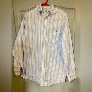 Lacoste Men's White and Blue Striped Shirt size 40